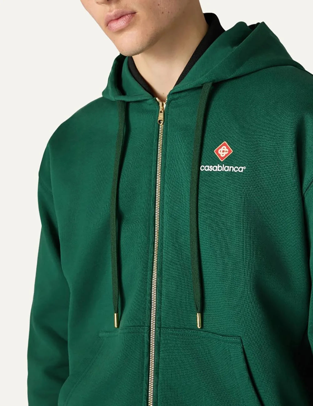 Casablanca men's green organic cotton zip-up hoodie with logo detail