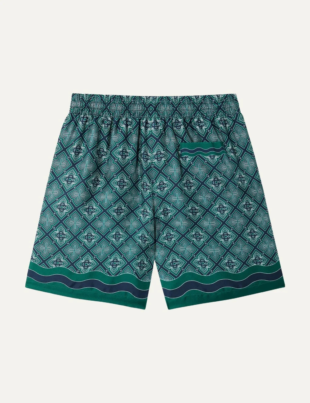 Casablanca men's green silk shorts with Radiating Monogram print