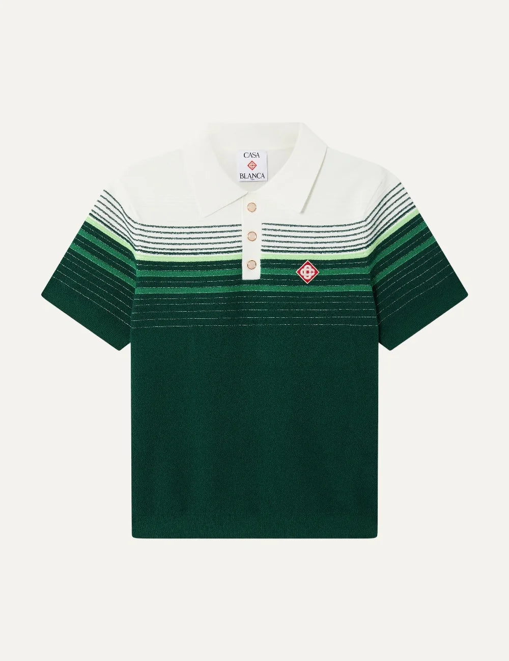 Casablanca men's green and white cotton blend striped polo shirt
