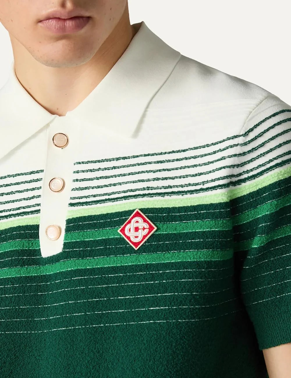 Casablanca men's green and white cotton blend striped polo shirt detail