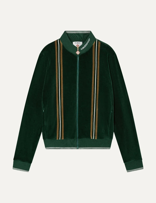 Casablanca men's green velour track jacket with brown and off-white stripes