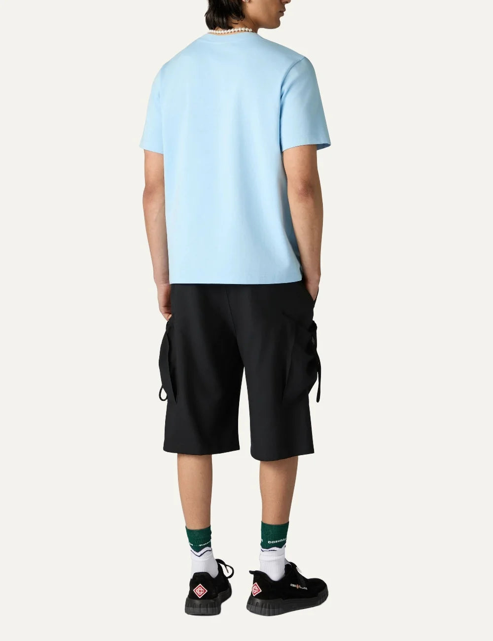 Casablanca men's light blue organic cotton T-shirt with Egyptian tennis graphic back