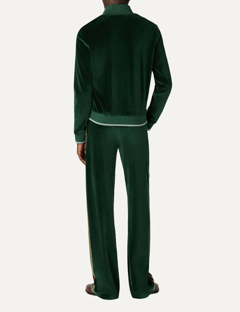 Casablanca men's green velour track jacket with brown and off-white stripes back