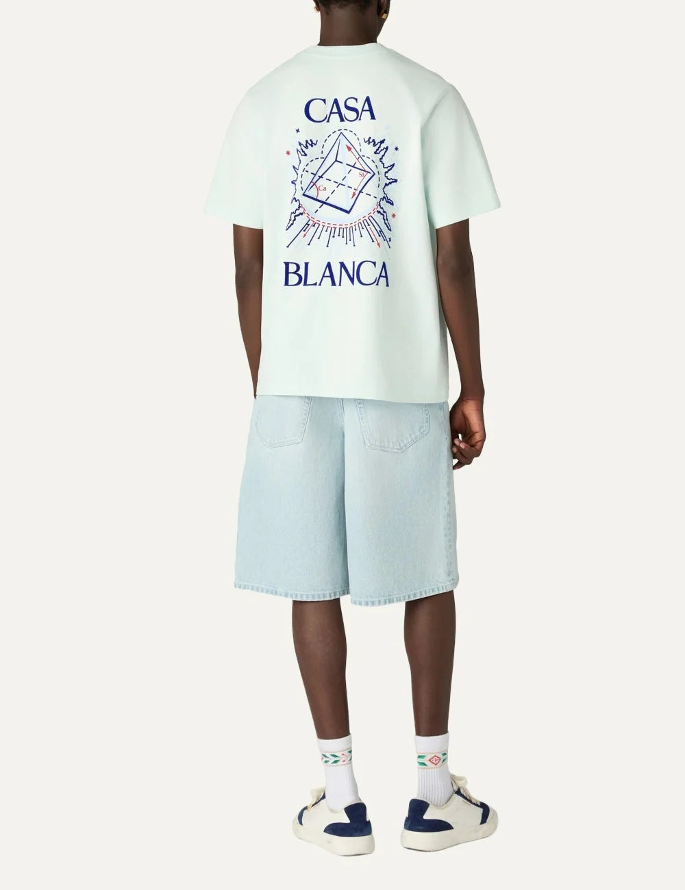 Casablanca men's light blue organic cotton T-shirt with pyramid graphic print back