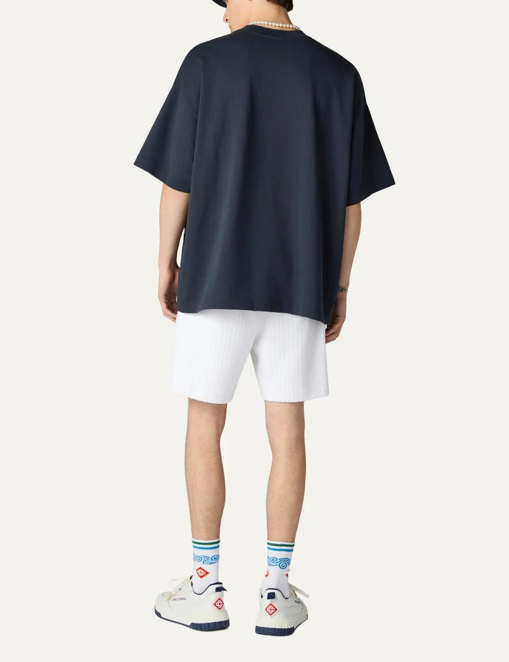 Casablanca men's navy organic cotton oversized T-shirt with Diamond logo back