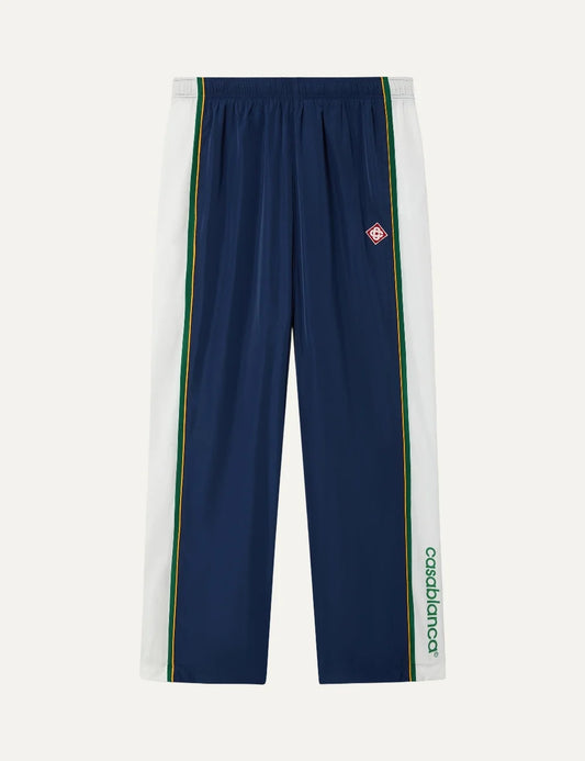 Casablanca men's navy polyester track pants with white and green stripes