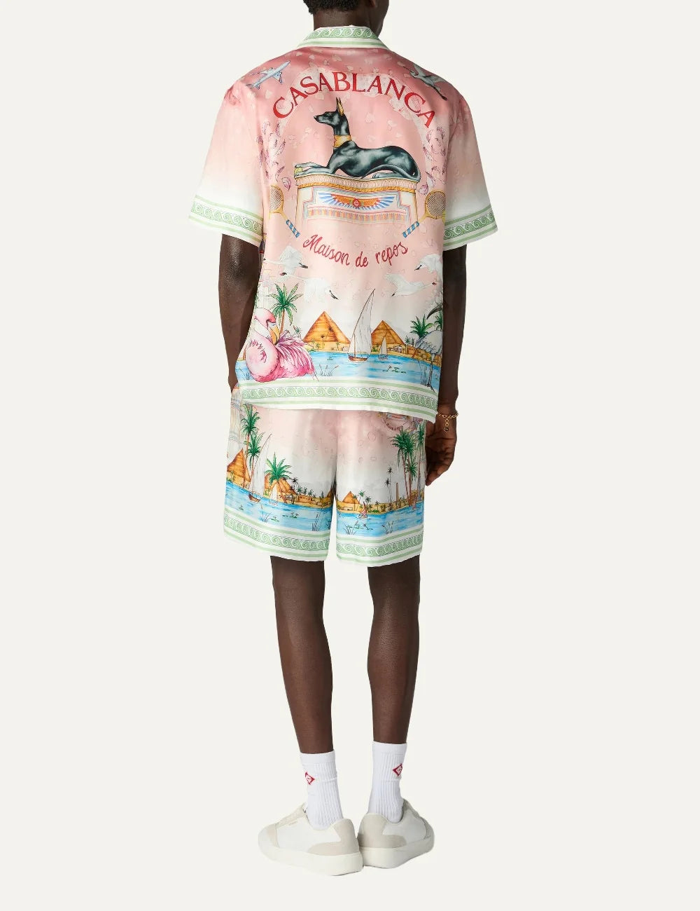 Casablanca men's pink silk shirt with Ethereal print back