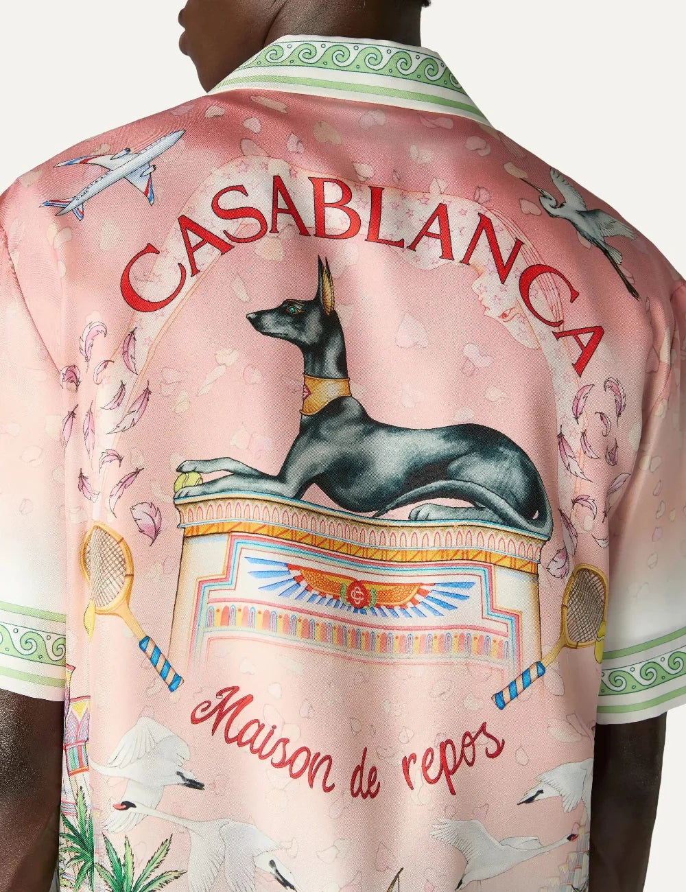Casablanca men's pink silk shirt with Ethereal print back detail