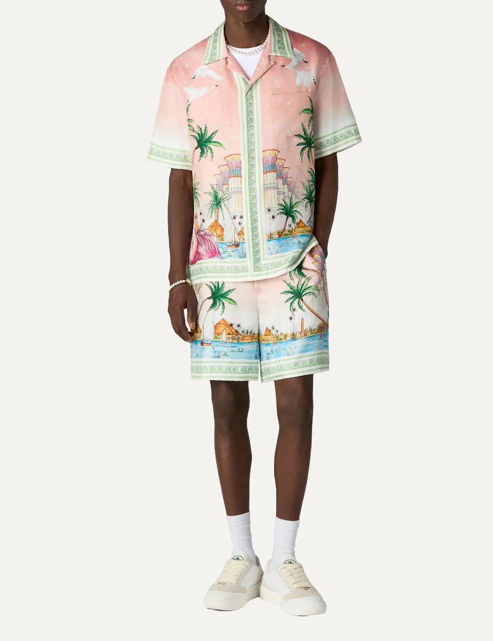 Casablanca men's pink silk shirt with Ethereal print full body