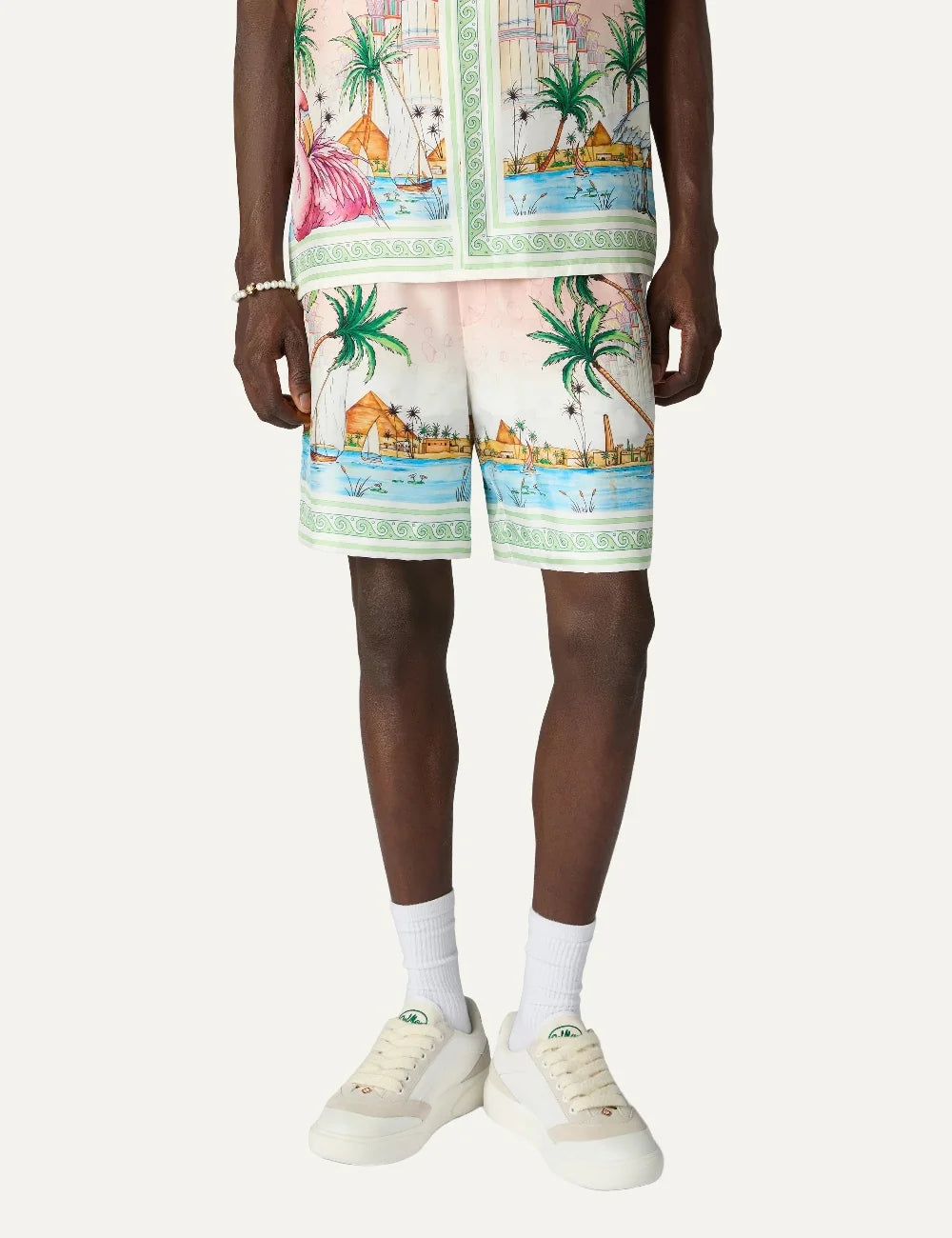 Casablanca men's pink silk shorts with Ethereal print model