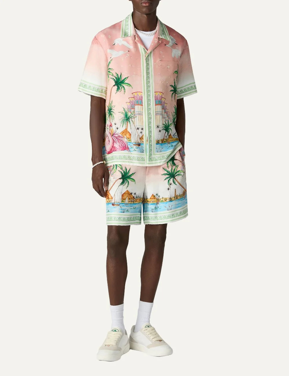 Casablanca men's pink silk shorts with Ethereal print full body