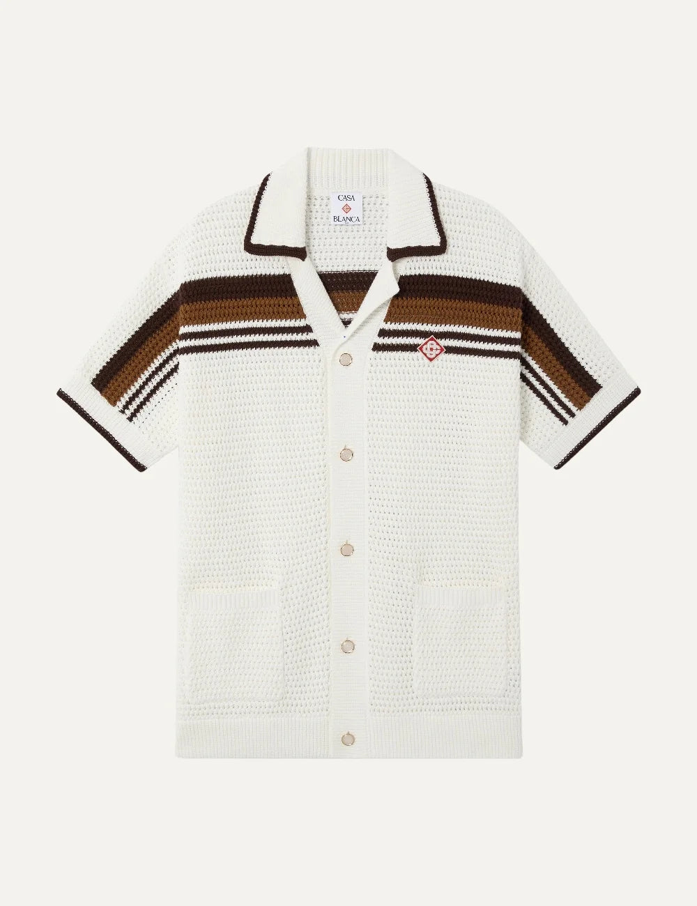 Casablanca men's white cotton crochet shirt with brown stripes