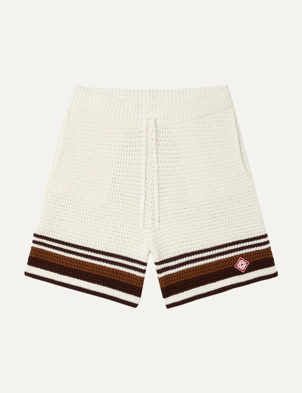 Casablanca men's white cotton crochet shorts with brown stripes