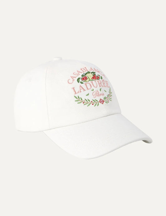 Casablanca men's white cotton cap with Laduree embroidered logo