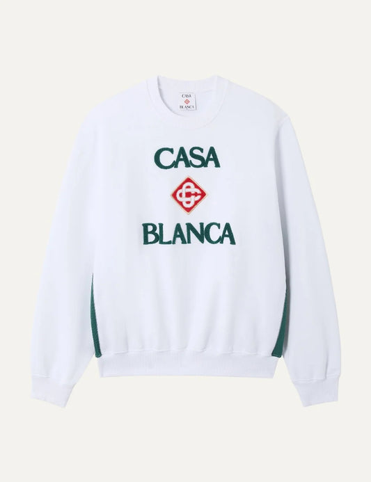 Casablanca men's white organic cotton sweatshirt with embroidered logo