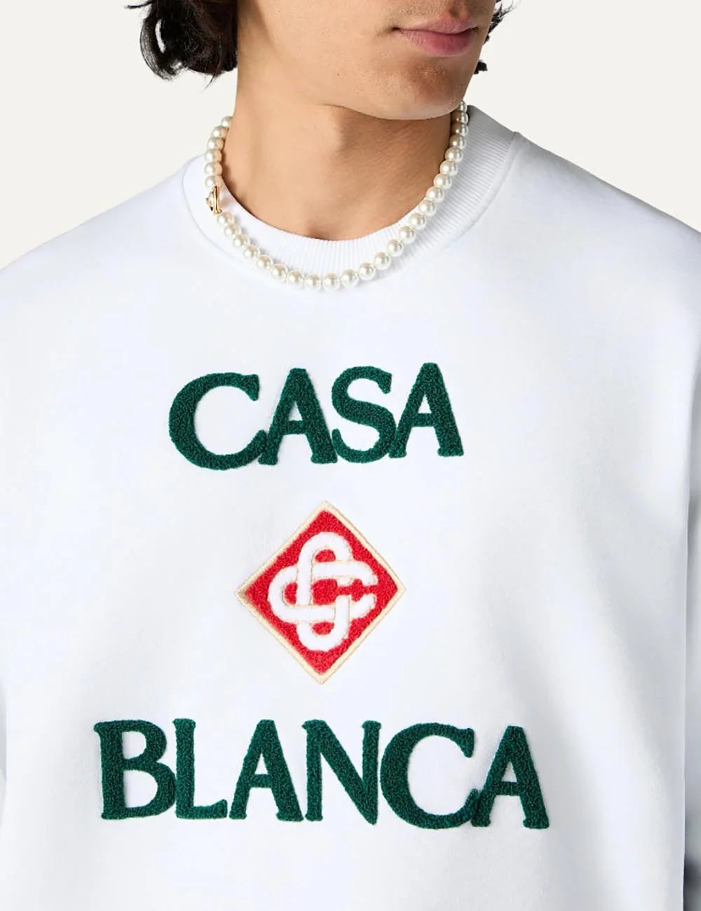 Casablanca men's white organic cotton sweatshirt with embroidered logo detail