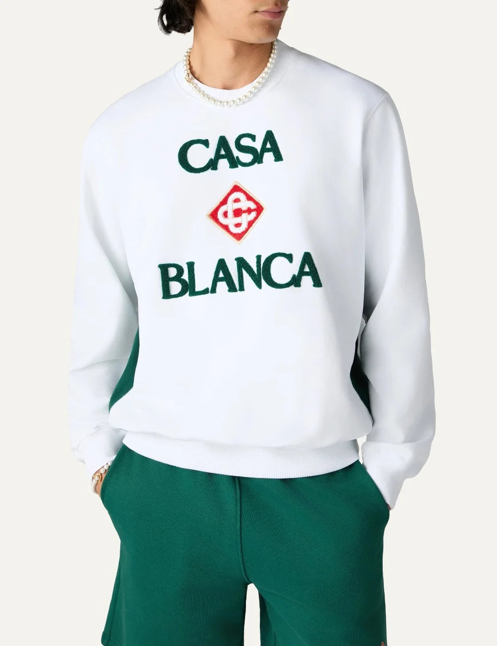 Casablanca men's white organic cotton sweatshirt with embroidered logo model