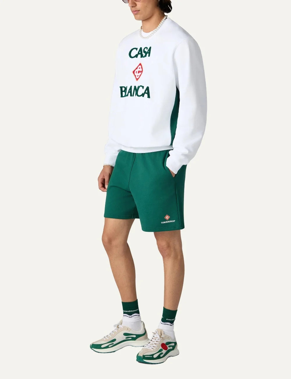 Casablanca men's white organic cotton sweatshirt with embroidered logo full body