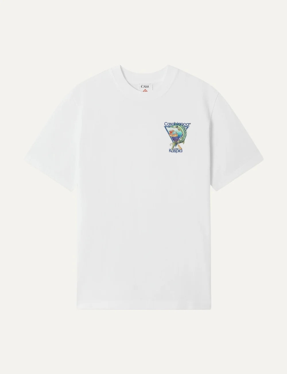 Casablanca men's white organic cotton T-shirt with Caviar Kaspia graphic print