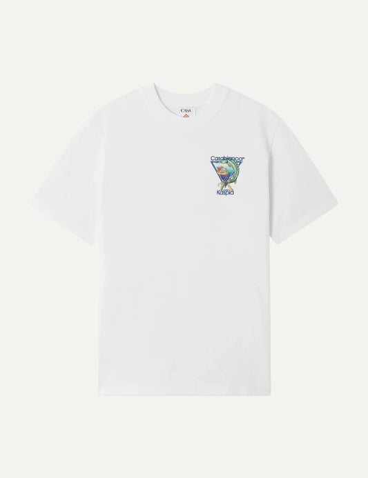 Casablanca men's white organic cotton T-shirt with Caviar Kaspia graphic print