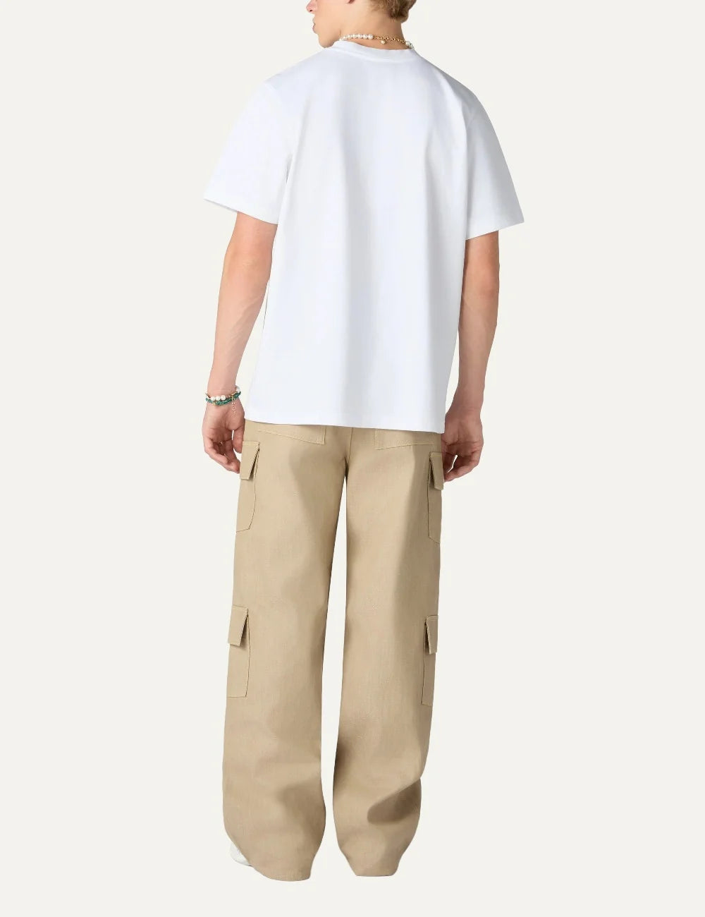 Casablanca men's white organic cotton T-shirt with Caviar Kaspia sturgeon graphic print back