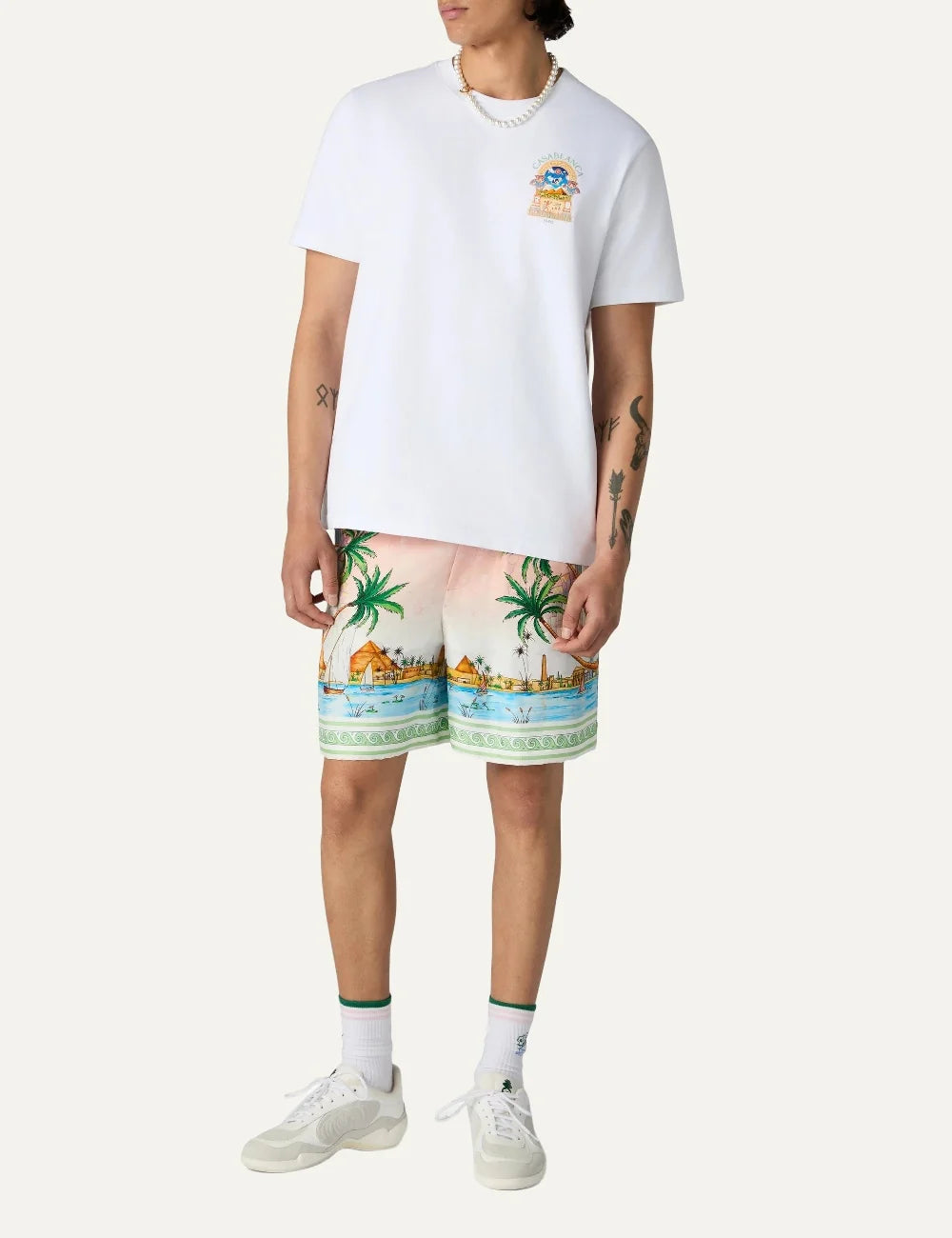 Casablanca men's white organic cotton T-shirt with colorful chest graphic