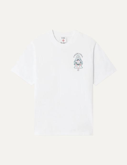 Casablanca men's white organic cotton T-shirt with chest graphic