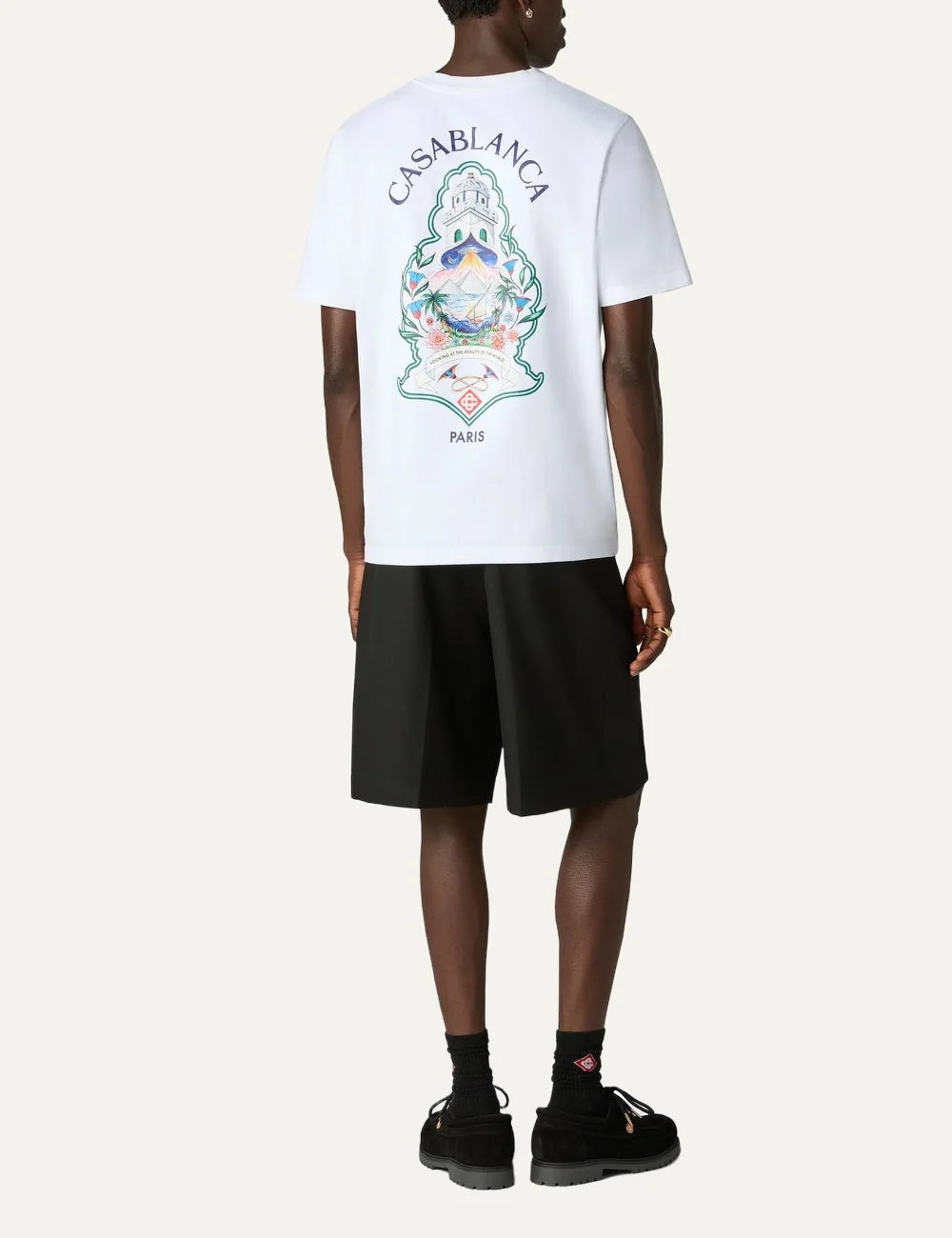 Casablanca men's white organic cotton T-shirt with chest graphic back