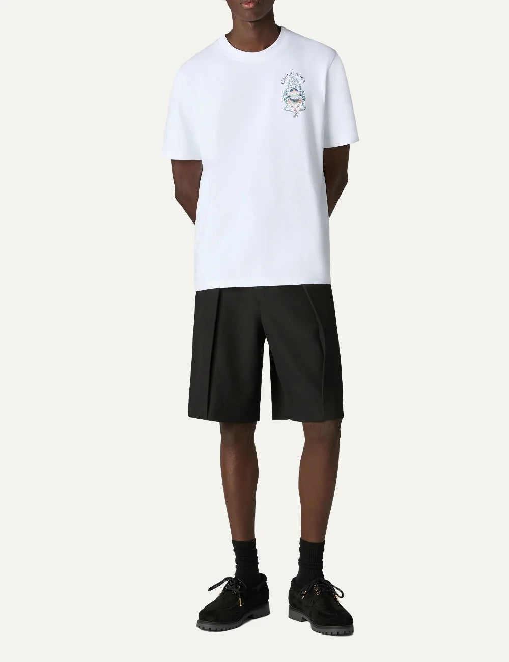 Casablanca men's white organic cotton T-shirt with chest graphic full body