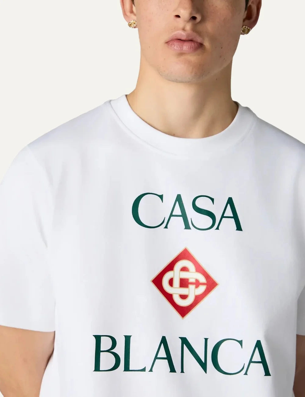 Casablanca men's white organic cotton T-shirt with Diamond logo print detail