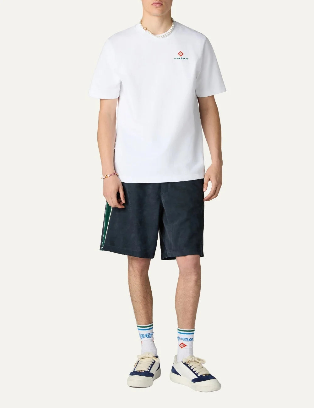 Casablanca men's white organic cotton T-shirt with Diamond logo full body