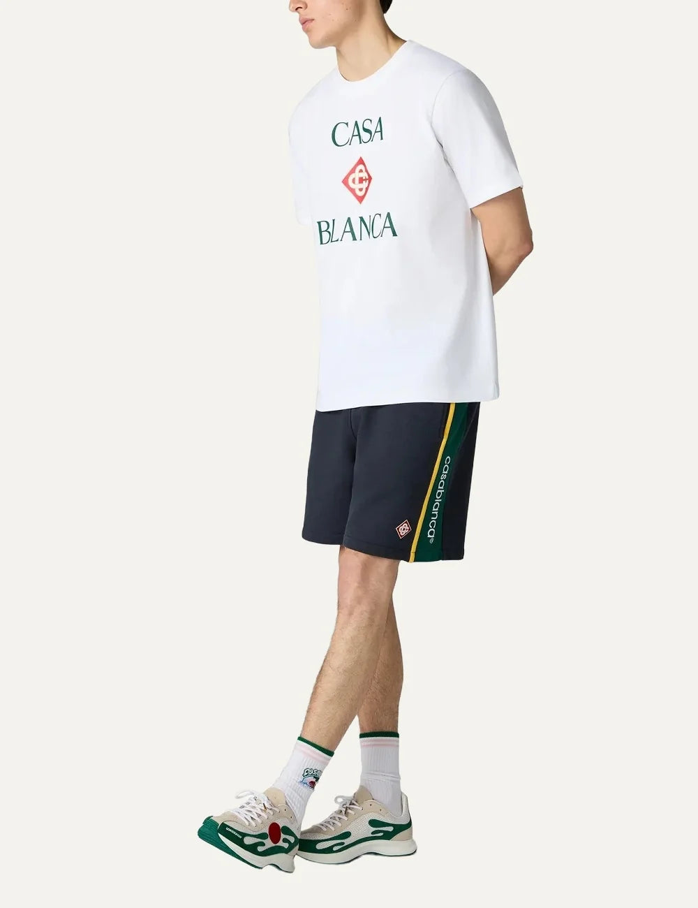 Casablanca men's white organic cotton T-shirt with Diamond logo print full body