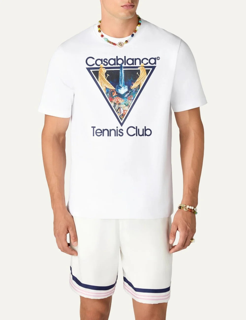 Casablanca men's white organic cotton T-shirt with Tennis Club underwater graphic print model
