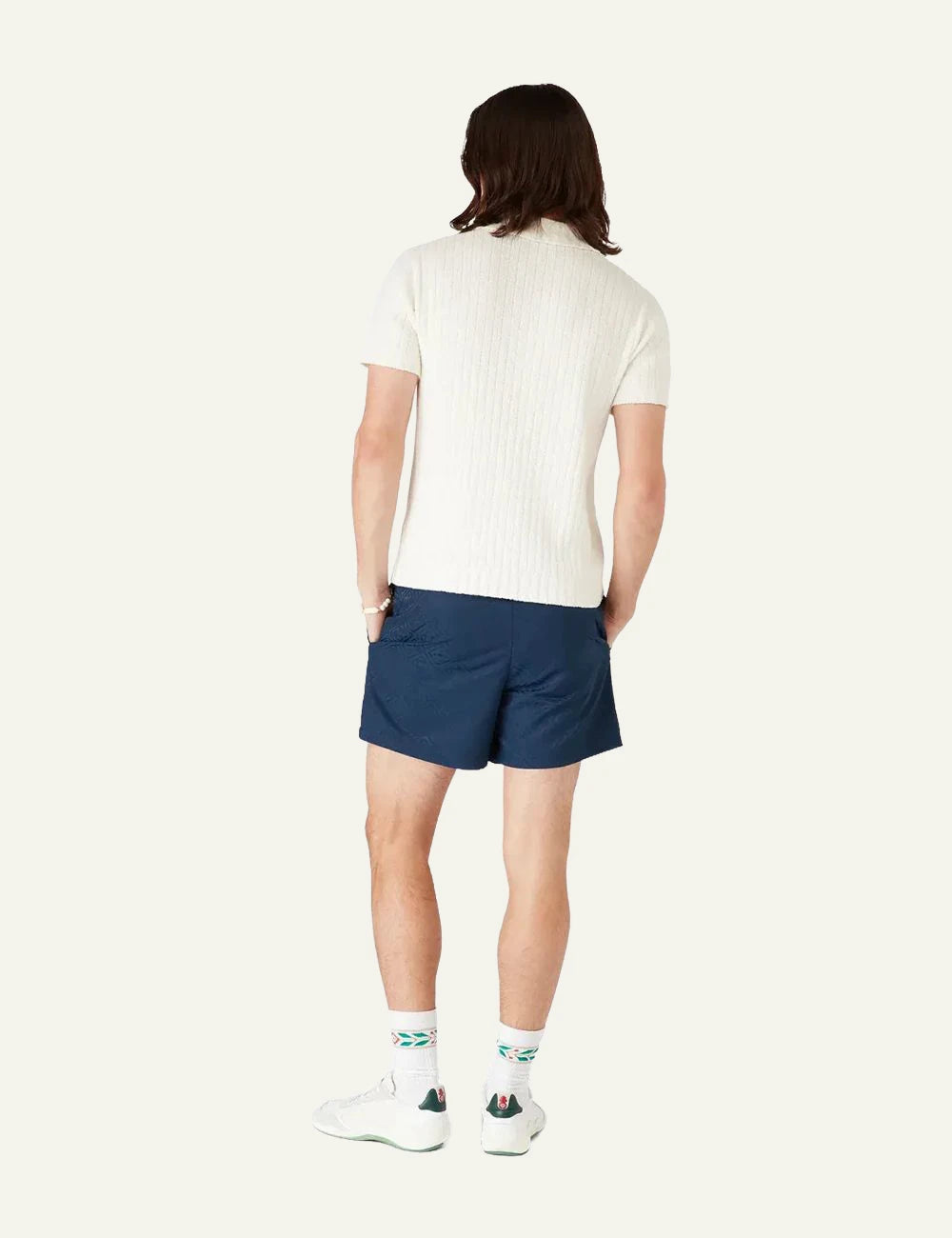 casablanca navy monogram jacquard swim shorts logo patch back