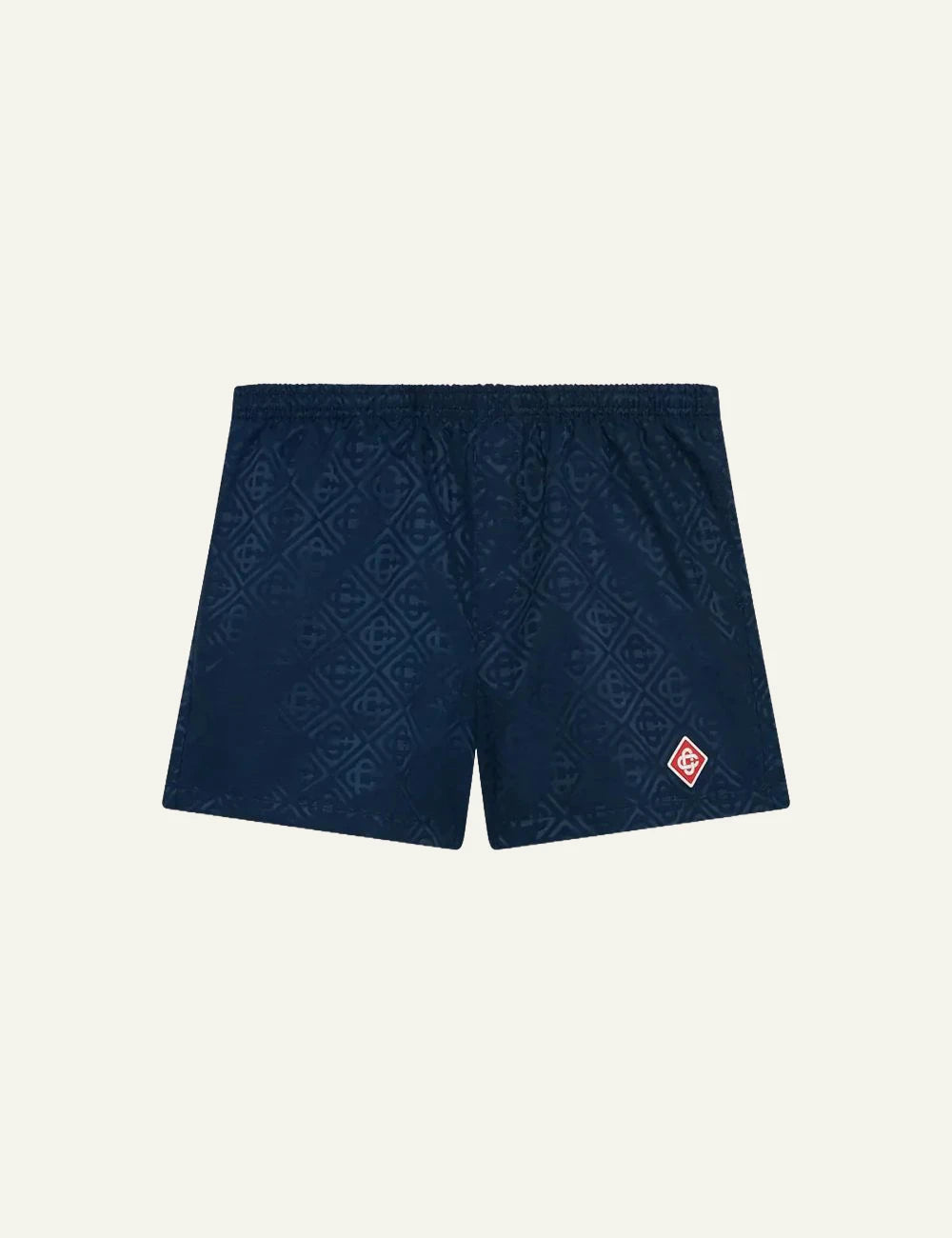 casablanca navy monogram jacquard swim shorts logo patch flat