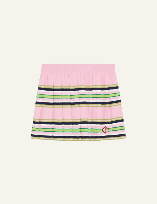 casablanca pink green striped pleated knit mini skirt logo detail flat
