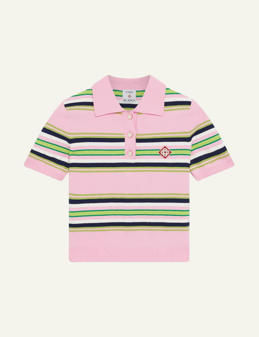 casablanca pink green striped knit polo shirt logo patch