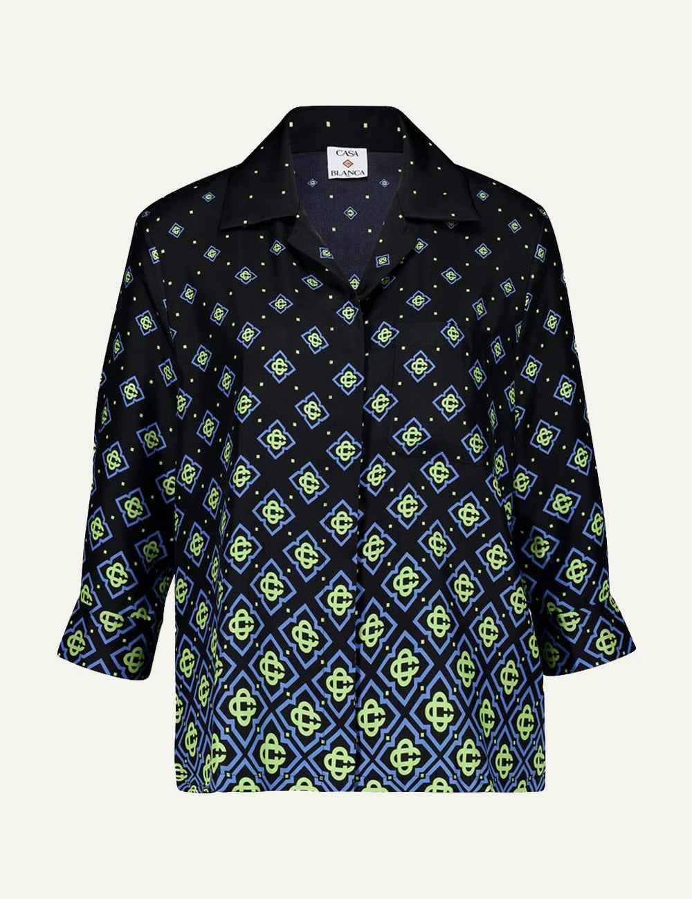 Casablanca Shirt Black Green Monogram Print Front Flat View