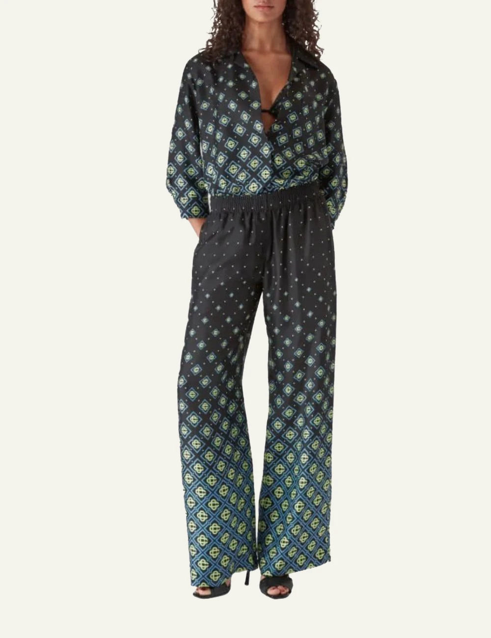 Casablanca Shirt Black Green Monogram Print Front Model View