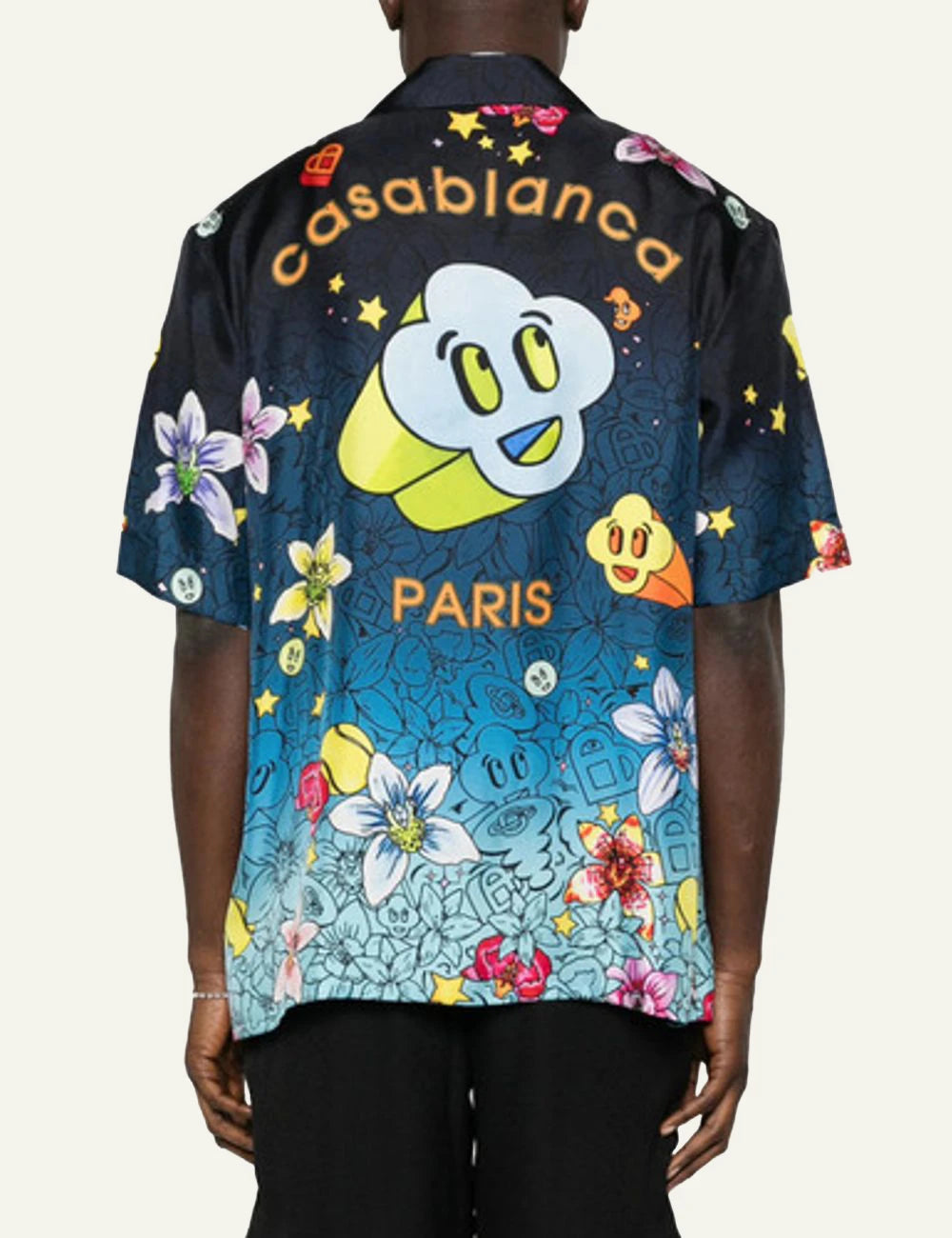 Casablanca Shirt Blue Multicolor Cartoon Floral Print Back Model View