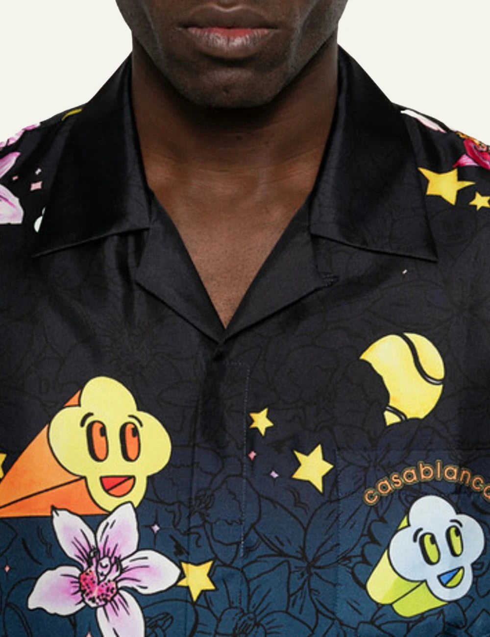 Casablanca Shirt Blue Multicolor Cartoon Floral Print Detail View
