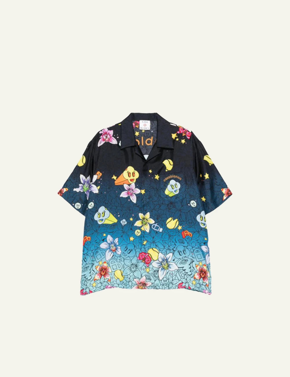 Casablanca Shirt Blue Multicolor Cartoon Floral Print Front Flat View
