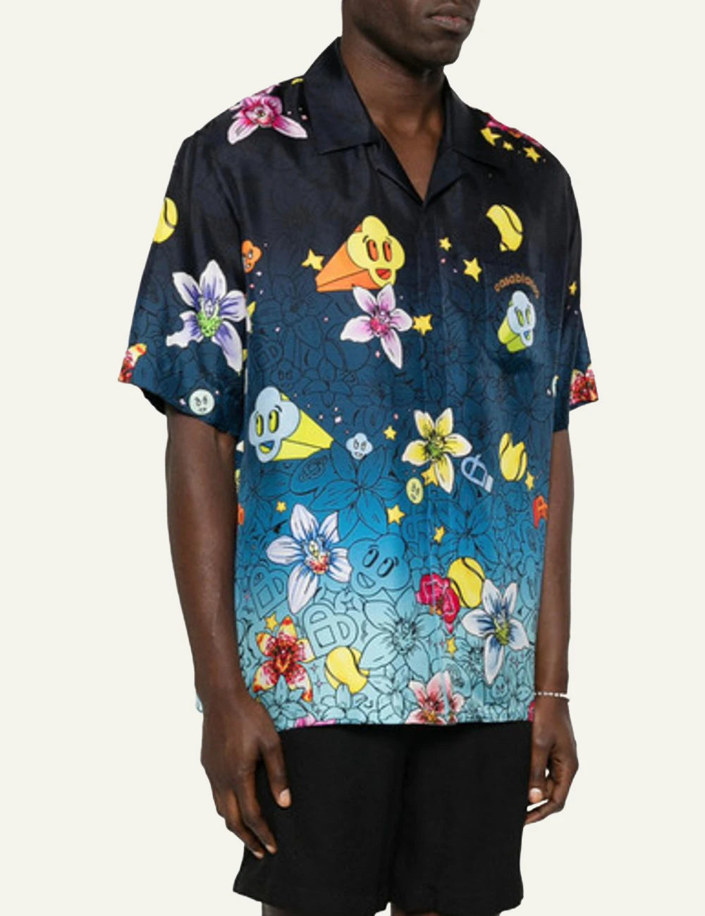 Casablanca Shirt Blue Multicolor Cartoon Floral Print Front Model View