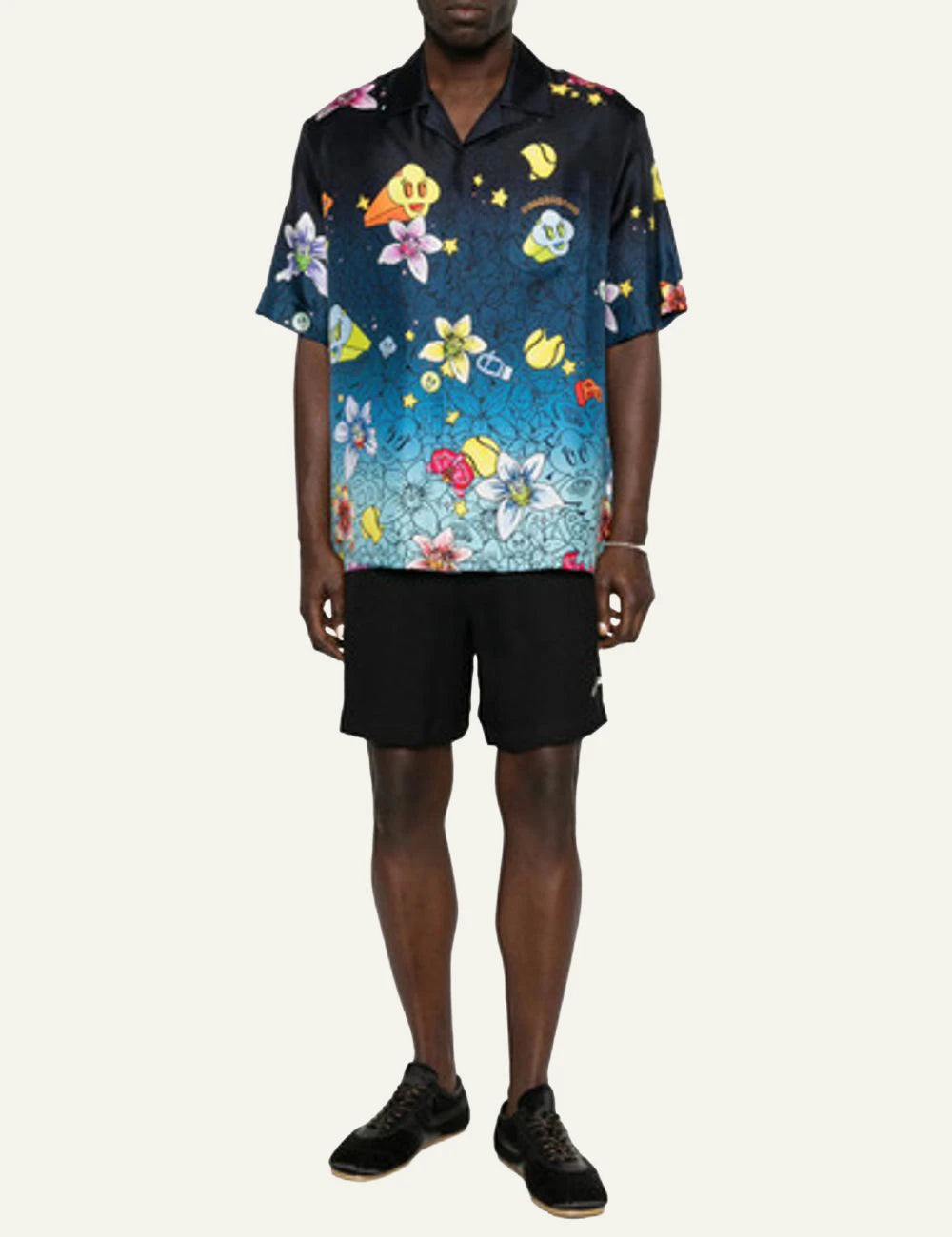 Casablanca Shirt Blue Multicolor Cartoon Floral Print Full Body View