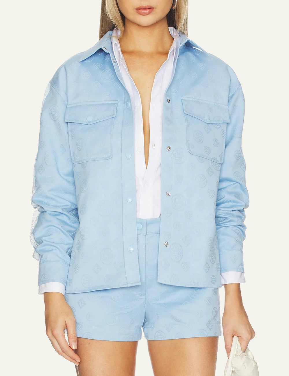 Casablanca Shirt Light Blue Long Sleeve Front Model View
