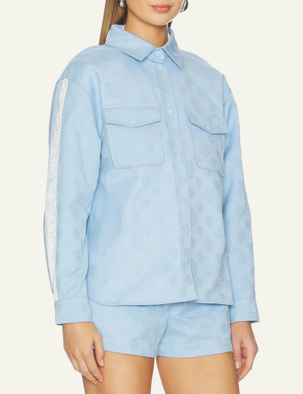 Casablanca Shirt Light Blue Long Sleeve Side Model View