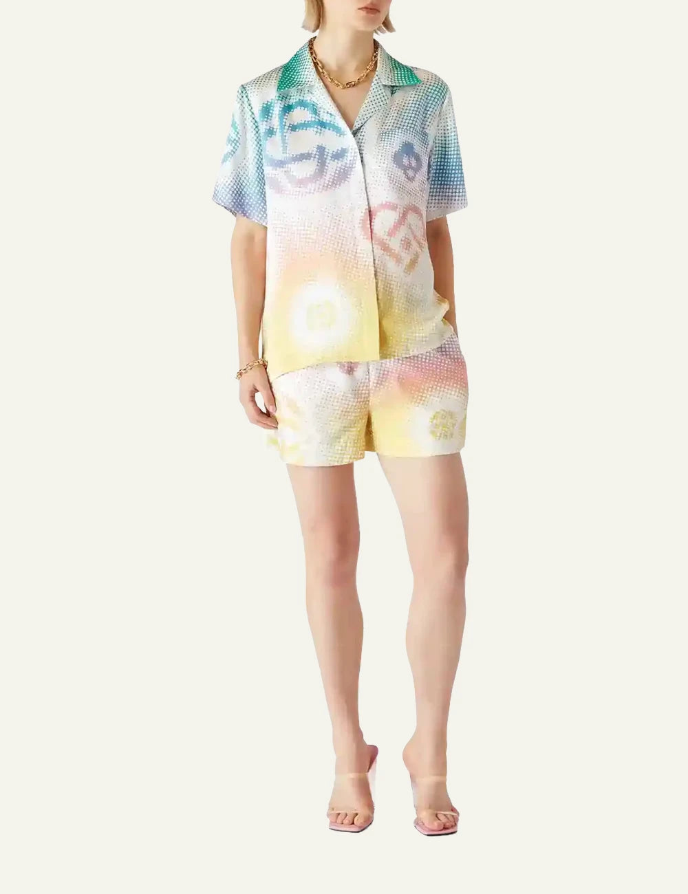 Casablanca Shirt Multicolor Gradient Monogram Print Front Model View