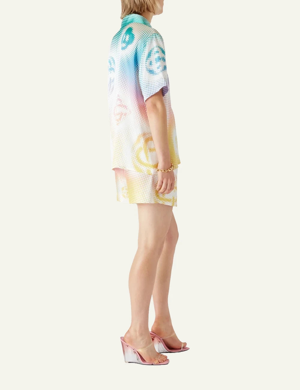 Casablanca Shirt Multicolor Gradient Monogram Print Side Model View