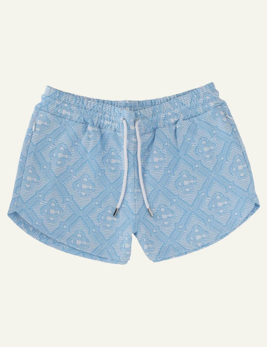 casablanca shorts monogram light blue front flat view