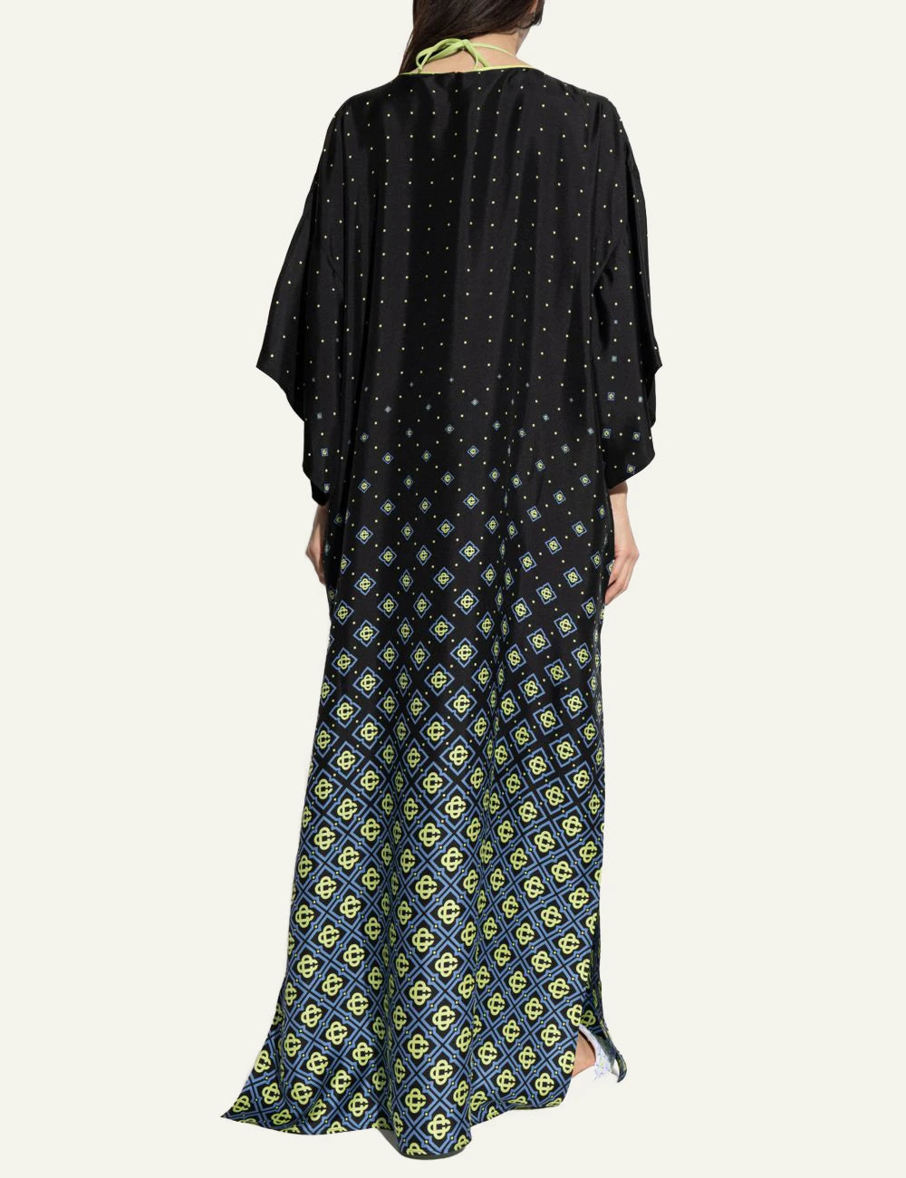 casablanca silk maxi dress black monogram pattern kimono sleeves back view